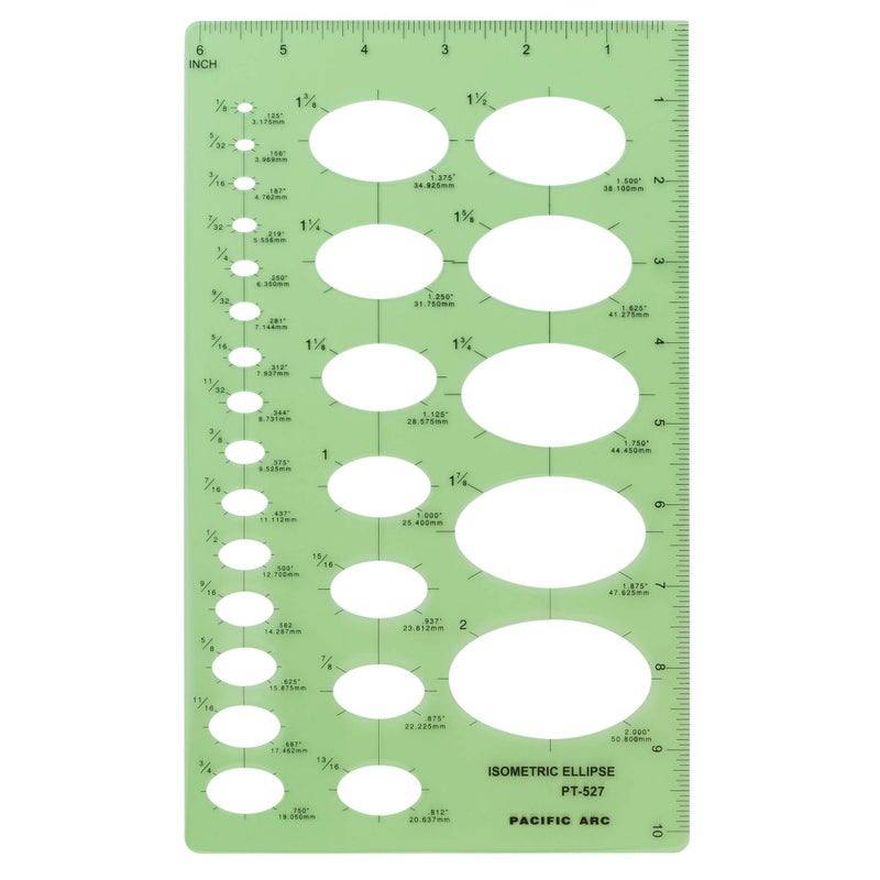 Pacific Arc Isometric Ellipse Guide Template, 27 Total Ellipse from 1/8 Inch to 2 Inch with Inch Graduations - Image 1